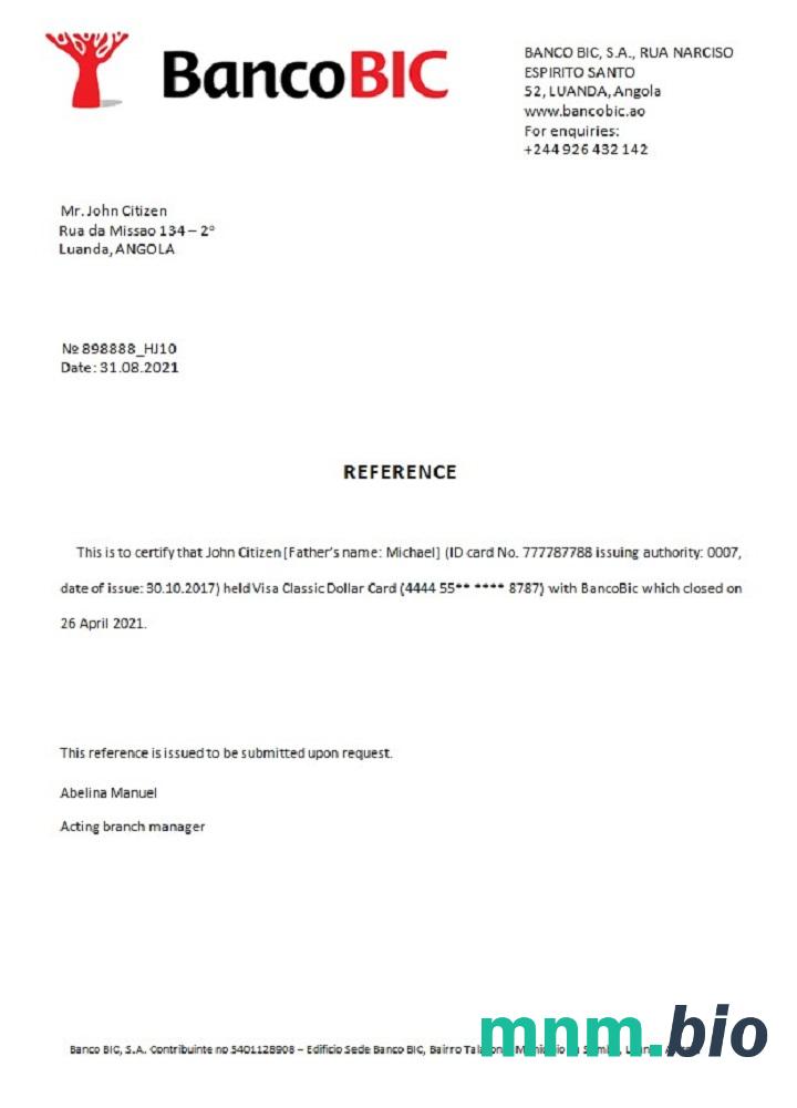 Przykład odniesienia do zamknięcia Angoli Bancobic w formatach Word i PDF
